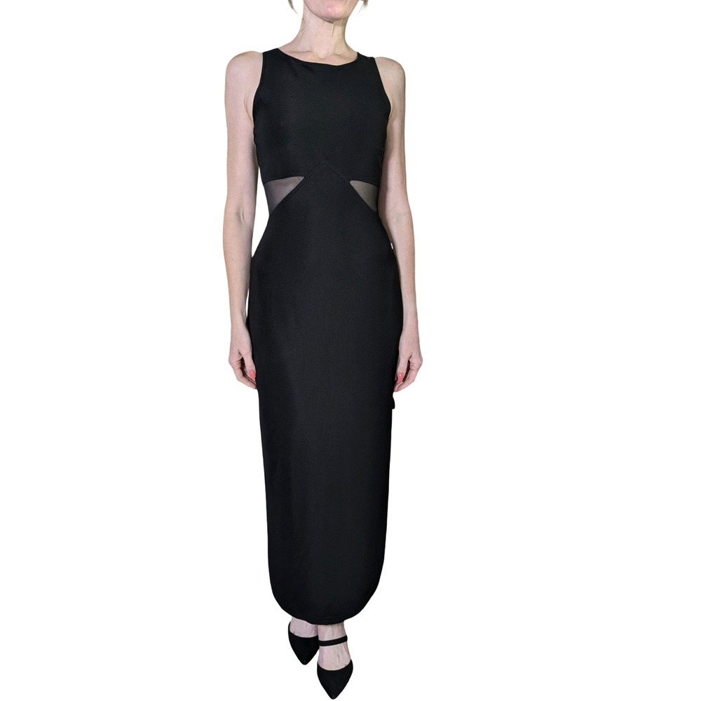 Vintage 90s All That Jazz Black Mesh Cutout Maxi Dress Bodycon Size XS S